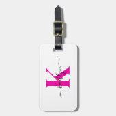 Heet Roze Zwarte Initiële Naam Monogram Bagagelabel (Voorkant verticaal)