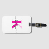 Heet Roze Zwarte Initiële Naam Monogram Bagagelabel (Voorkant (horizontaal))