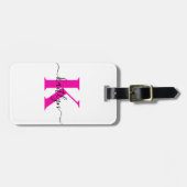 Heet Roze Zwarte Initiële Naam Monogram Bagagelabel (Voorkant horizontaal)