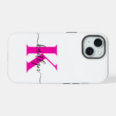 Heet Roze Zwarte Initiële Naam Monogram iPhone 15 Case (Achterkant horizontaal)