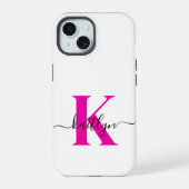 Heet Roze Zwarte Initiële Naam Monogram iPhone 15 Case (Achterkant)