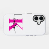 Heet Roze Zwarte Initiële Naam Monogram iPhone 16 Hoesje (Achterkant horizontaal)