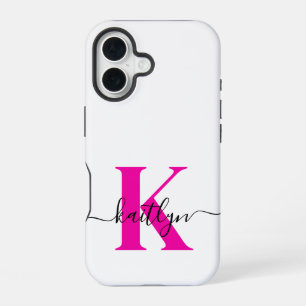 Heet Roze Zwarte Initiële Naam Monogram iPhone 16 Hoesje