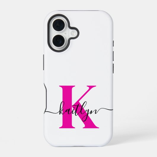 Heet Roze Zwarte Initiële Naam Monogram iPhone 16 Hoesje (Achterkant)