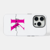 Heet Roze Zwarte Initiële Naam Monogram iPhone Hoesje (Achterkant horizontaal)