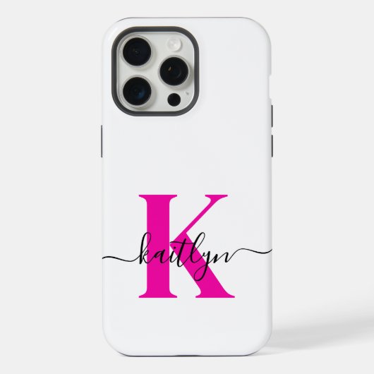 Heet Roze Zwarte Initiële Naam Monogram iPhone Hoesje (Achterkant)