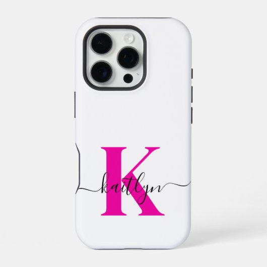 Heet Roze Zwarte Initiële Naam Monogram iPhone Hoesje (Achterkant)