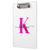 Heet Roze Zwarte Initiële Naam Monogram Klembord (Links)