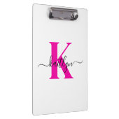 Heet Roze Zwarte Initiële Naam Monogram Klembord (Rechts)