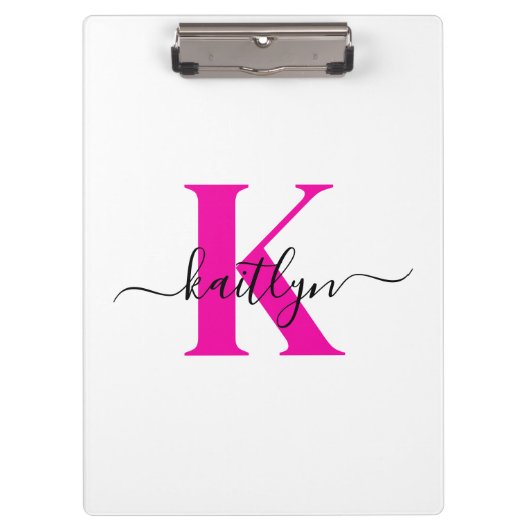 Heet Roze Zwarte Initiële Naam Monogram Klembord (Voorkant)