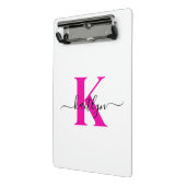 Heet Roze Zwarte Initiële Naam Monogram Mini Klembord (Angled2)