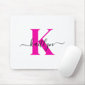 Heet Roze Zwarte Initiële Naam Monogram Muismat (Met muis)