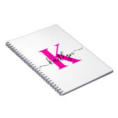 Heet Roze Zwarte Initiële Naam Monogram Notitieboek (Rechterzijde)