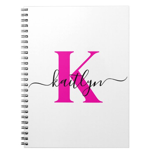 Heet Roze Zwarte Initiële Naam Monogram Notitieboek (Voorkant)