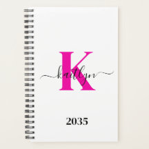 Heet Roze Zwarte Initiële Naam Monogram Planner