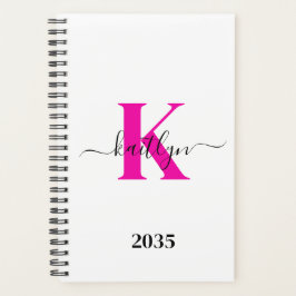 Heet Roze Zwarte Initiële Naam Monogram Planner