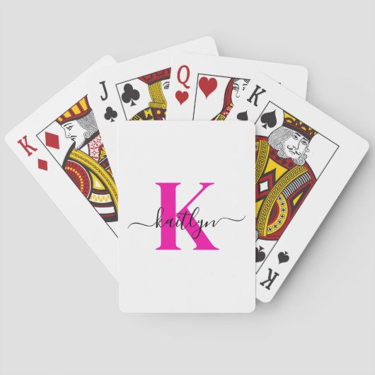 Heet Roze Zwarte Initiële Naam Monogram Pokerkaarten (Achterkant)