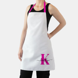 Heet Roze Zwarte Initiële Naam Monogram Schort