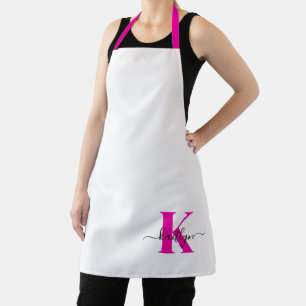 Heet Roze Zwarte Initiële Naam Monogram Schort
