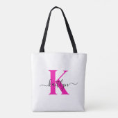 Heet Roze Zwarte Initiële Naam Monogram Tote Bag (Achterkant)