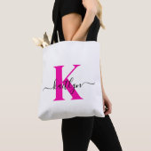 Heet Roze Zwarte Initiële Naam Monogram Tote Bag (Dichtbij)