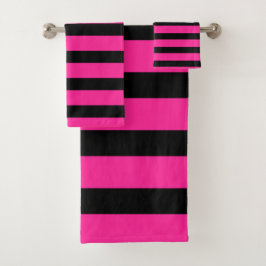 Heet Roze & Zwarte Mode Streep Strepen Bad Handdoek