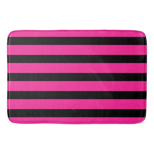 Heet Roze & Zwarte Mode Streep Strepen Badmat (Voorkant)