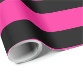 Heet Roze & Zwarte Mode Streep Strepen Feest Cadeaupapier (Rol Hoek)