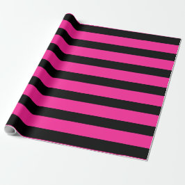 Heet Roze & Zwarte Mode Streep Strepen Feest Cadeaupapier