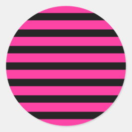 Heet Roze & Zwarte Mode Streep Strepen Feest Ronde Sticker