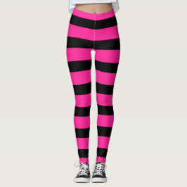 Heet Roze & Zwarte Mode Streep Strepen Leggings