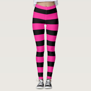 Heet Roze & Zwarte Mode Streep Strepen Leggings