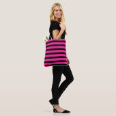 Heet Roze & Zwarte Mode Streep Strepen Tote Bag (Op model)