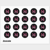 Heet Roze Zwarte Moderne Script Meisjesachtige Mon Ronde Sticker (Vel)