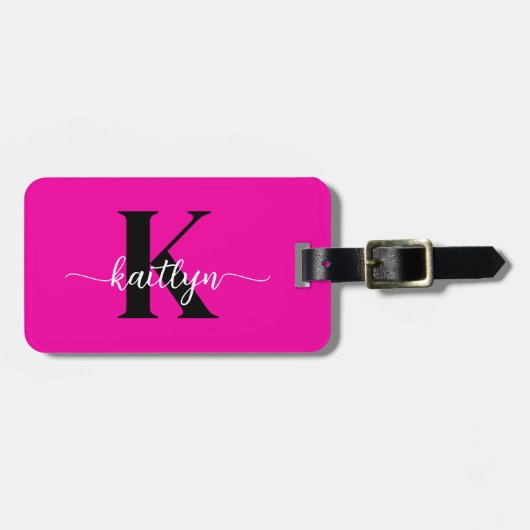 Heet Roze Zwarte Monogram Bagagelabel (Voorkant horizontaal)