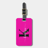 Heet Roze Zwarte Monogram Bagagelabel (Voorkant verticaal)