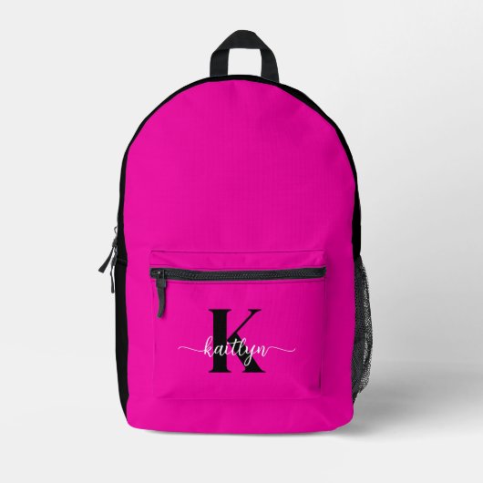 Heet roze zwarte monogram bedrukte rugzak (Voorkant)