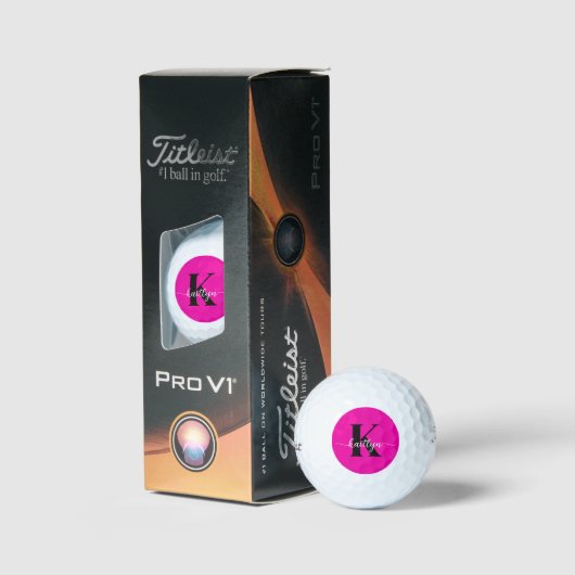 Heet Roze Zwarte Monogram Golfballen (Verpakking)
