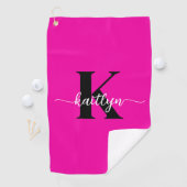 Heet Roze Zwarte Monogram Golfhanddoek (Insitu)