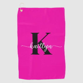 Heet Roze Zwarte Monogram Golfhanddoek