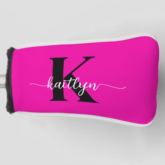 Heet Roze Zwarte Monogram Golfheadcover (Voorkant)