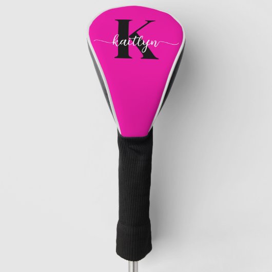 Heet Roze Zwarte Monogram Golfheadcover (Voorkant)