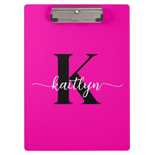 Heet Roze Zwarte Monogram Klembord (Voorkant)