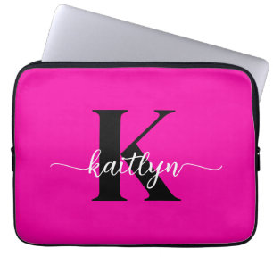 Heet Roze Zwarte Monogram Laptop Sleeve