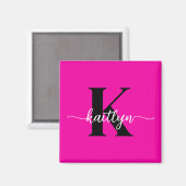 Heet Roze Zwarte Monogram Magneet (Voorkant / Achterkant)