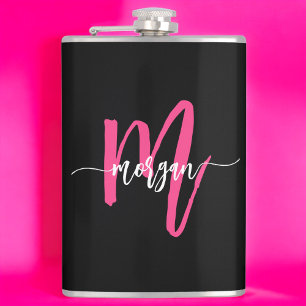 Heet Roze Zwarte Monogram Meisjes Bachelorette Fee Heupfles