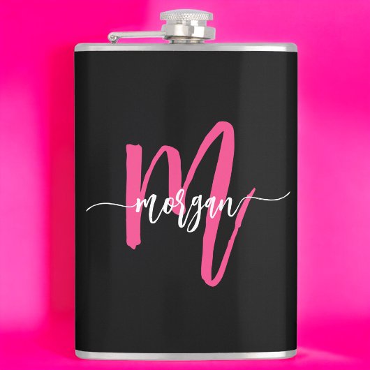 Heet Roze Zwarte Monogram Meisjes Bachelorette Fee Heupfles
