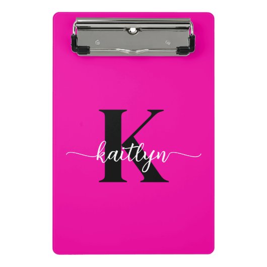 Heet Roze Zwarte Monogram Mini Klembord (Voorkant)