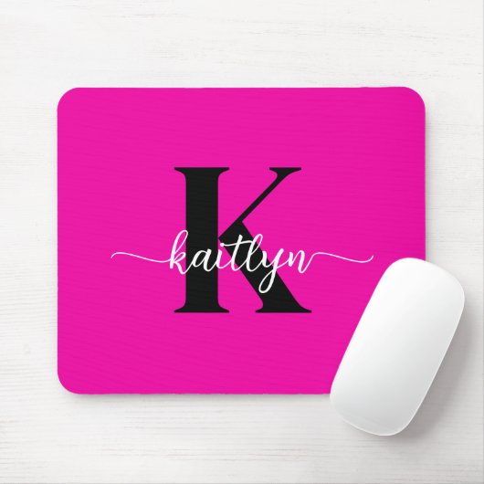 Heet Roze Zwarte Monogram Muismat (Met muis)