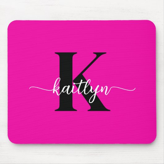 Heet Roze Zwarte Monogram Muismat (Voorkant)
